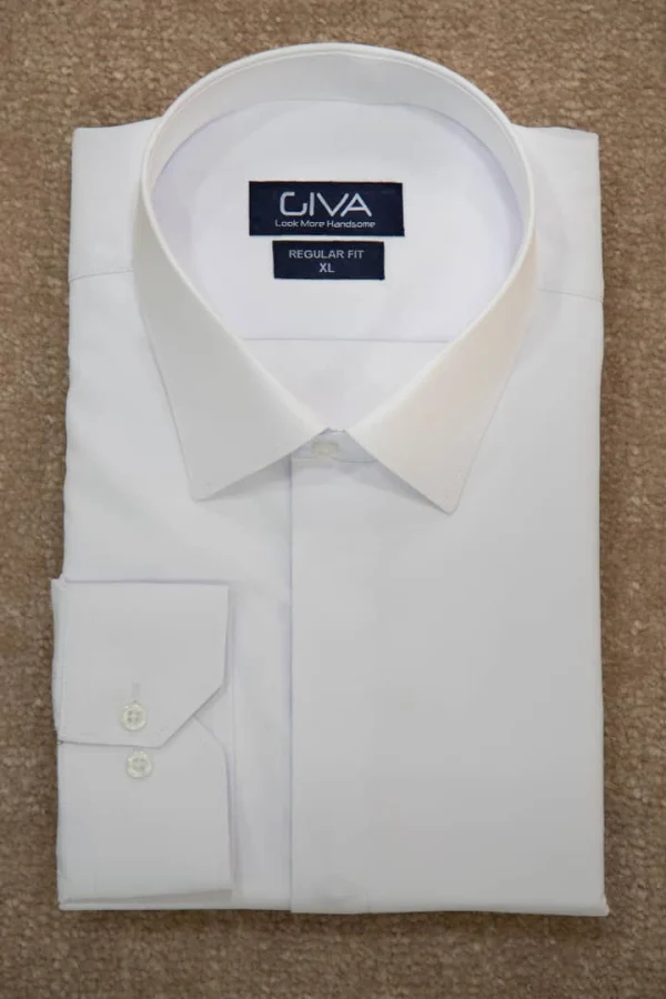 پیراهن دوشین یقه کراواتی قاپک مخفی سفید