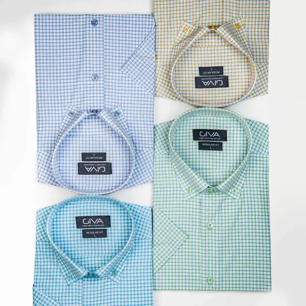 پیراهن آستین کوتاه چهارخانه4383 - Image 1