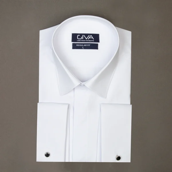 پیراهن دوشین مچ دوبل یقه کراواتی سفید - Image 2