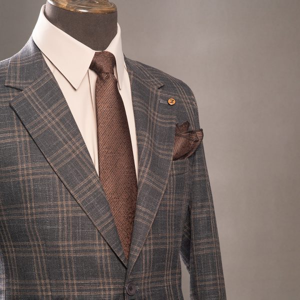 کت تک چهارخانه یقه انگلیسی - Image 3